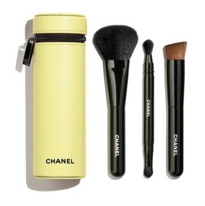 NEW with box Chanel OVNI yellow leather brush case set
